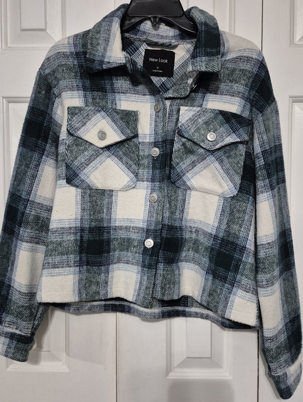 Blueish Green And White Plaid Shacket